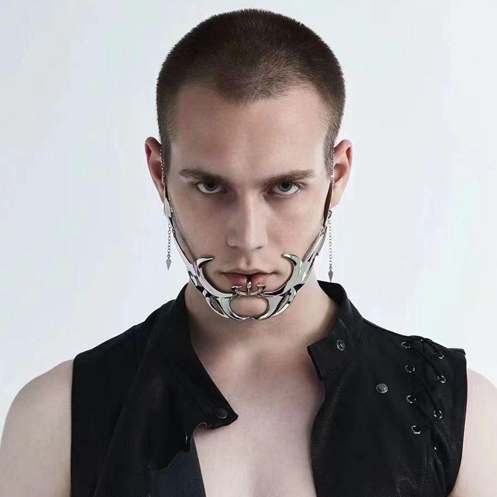 Жидкая нерегулярная маска в стиле кибер-панк, металлические серьги нерегулярной формы, модная готическая маска для женщин и мужчин
