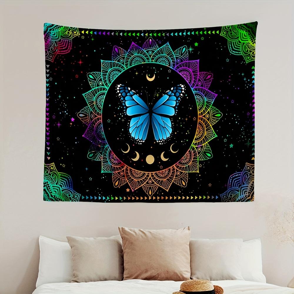 VIKAMA Starry Sky Butterfly Tapestry Vibrant Mandala Wings with Mystical Ganesha Symbols Living Room Feature Wall Room Decor