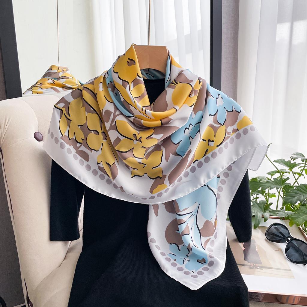 New Spring and Summer Design Luxury 90cm Women Scarf Sunscreen Foulard Shawl Hijab Female Hair Hijab Wraps Neckerchief Bandanda