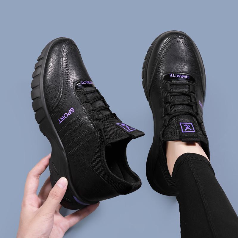 2024 New Women's Shoes Autumn Leather Running Shoes Korean Version Versatile Casual Shoes Velvet Warm Shoes Non-slip Waterproof Shoes