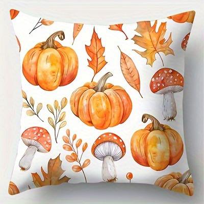 Home Decor Autumn Pumpkins With Bow Print Pillow Covers Pattern Cushion Cover Suitable For Sofa Bedroom Car Pillow Cover