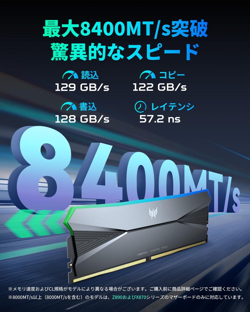 Acer Predator Hera DDR5 Desktop PC Memory 32GB X CL34 RGB Mirror Finish Series Intel XPM Compliant AMD EXPO Memory Kit Black 7200MT/s (PC5-57600)
