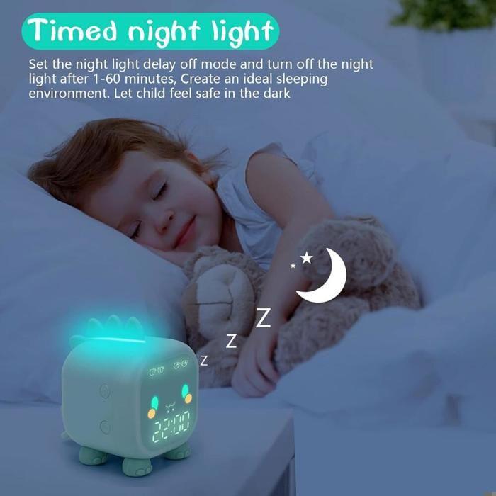 Réveil enfant numérique vert AUCUNE, lumière réveil USB, horloge chambre enfant veilleuse intégrée