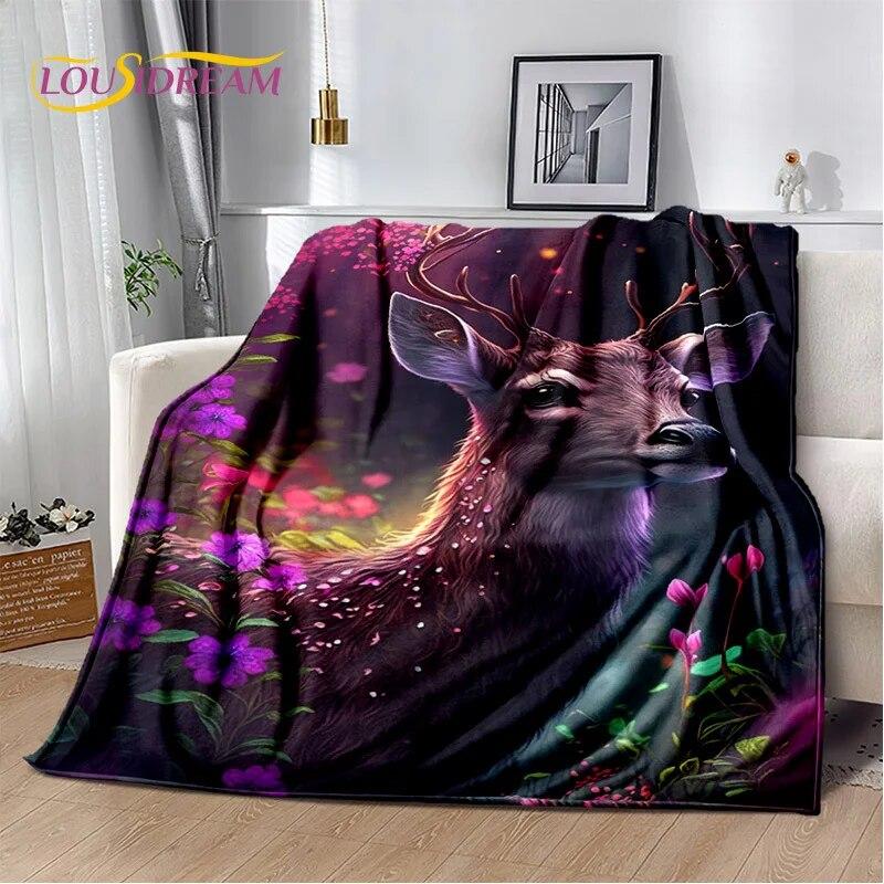 3D Dream Forest Christmas Elk Sika Deer Soft Plush Blanket,Flannel Blanket Throw Blanket for Living Room Bedroom Bed Sofa Cover