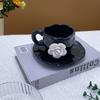 Creative French Style Camellia Coffee Cup With Saucer Handcrafted Irregular Flower Black Ceramic Mug Korean 3d White Rose Cup