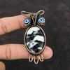White Buffalo Turquoise Pendant Copper Wire Wrapped Pendant Gemstone Owl Handmade Pendant Dainty Copper Jewelry Black Color Evil Eye Pendant