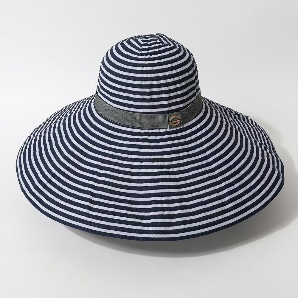 with Windproof Strap Women Striped Fisherman Hat Solid Color Sunshade Hat Summer Sun Hat Travel