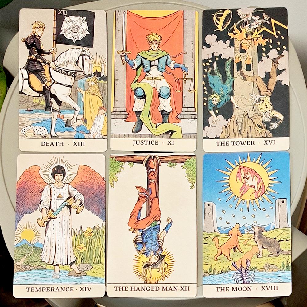 Колода карт Таро JOJO в жесткой коробке, 80 шт. Двусторонние тисненые аниме-карты Таро Колода Таро Bizarre Adventure 12x7 см