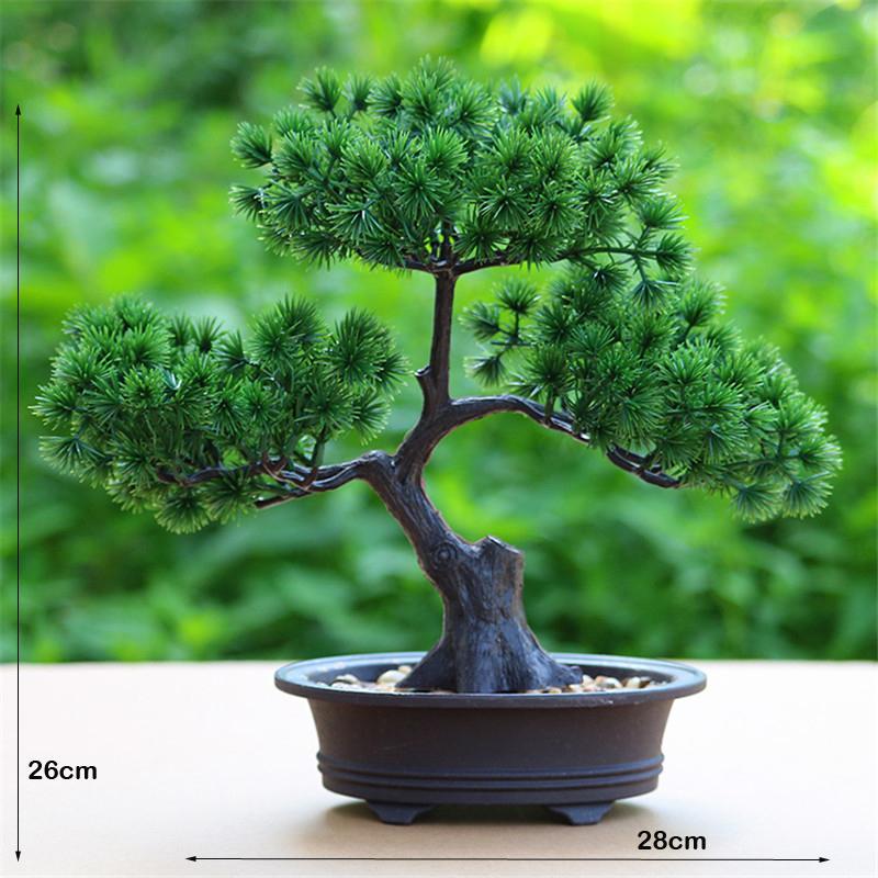 Artificial Flower Bonsai Green Plant Zen Simulated Tree Pine Potted Flower Pot Desktop Decoration Fengshui Decor Plant Viewing