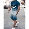 Men's Suit Casual Simple Pattern Printing T-shirt Hawaiian Casual Vacation T-shirt Two Piece Quick Drying Short Sleeved Men Set