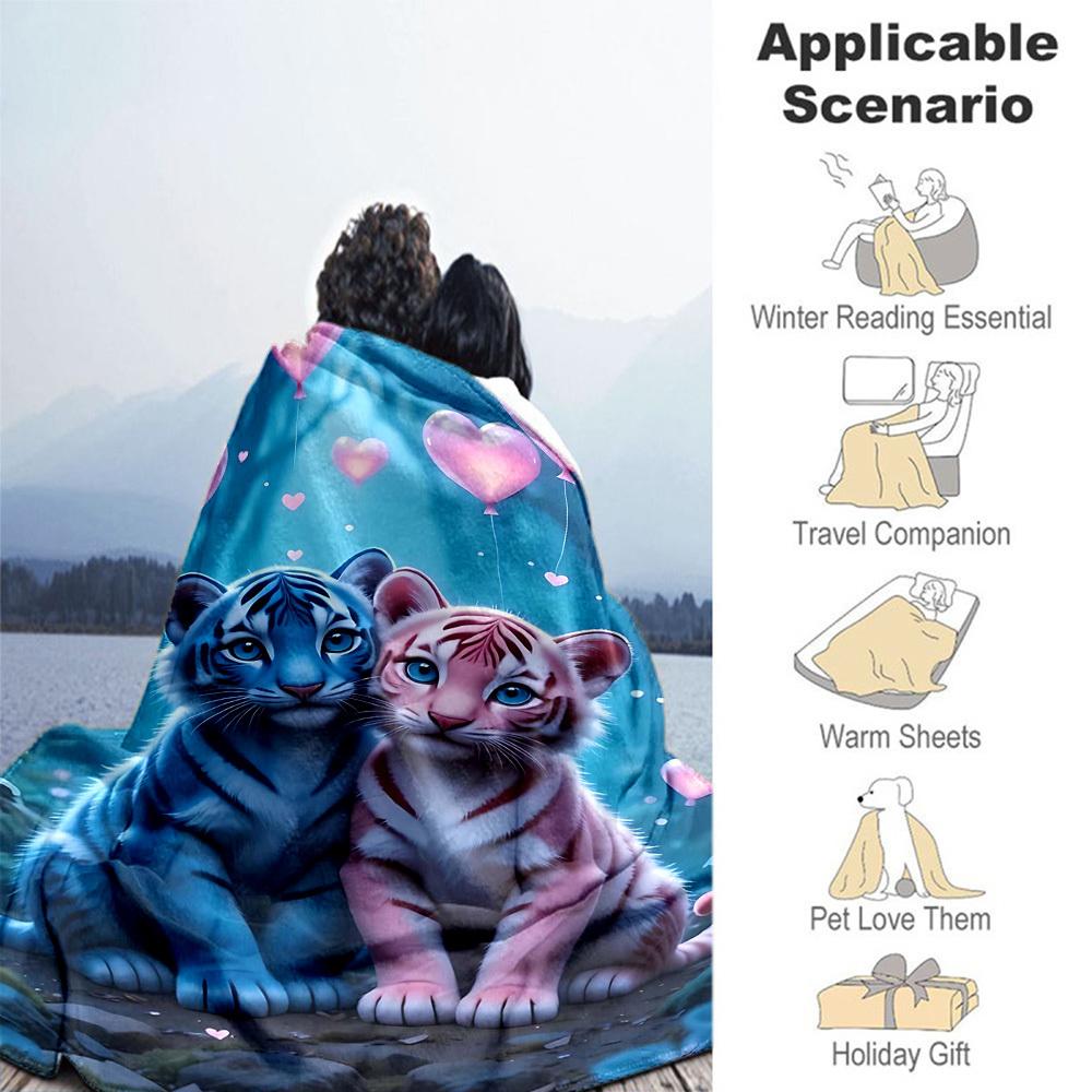 1pc Tiger Cubs Outdoor Flannel Blanket Soft Warm All-Season Throw for Sofa Bed Car Camping Office, Cozy Gift Idea1155S
