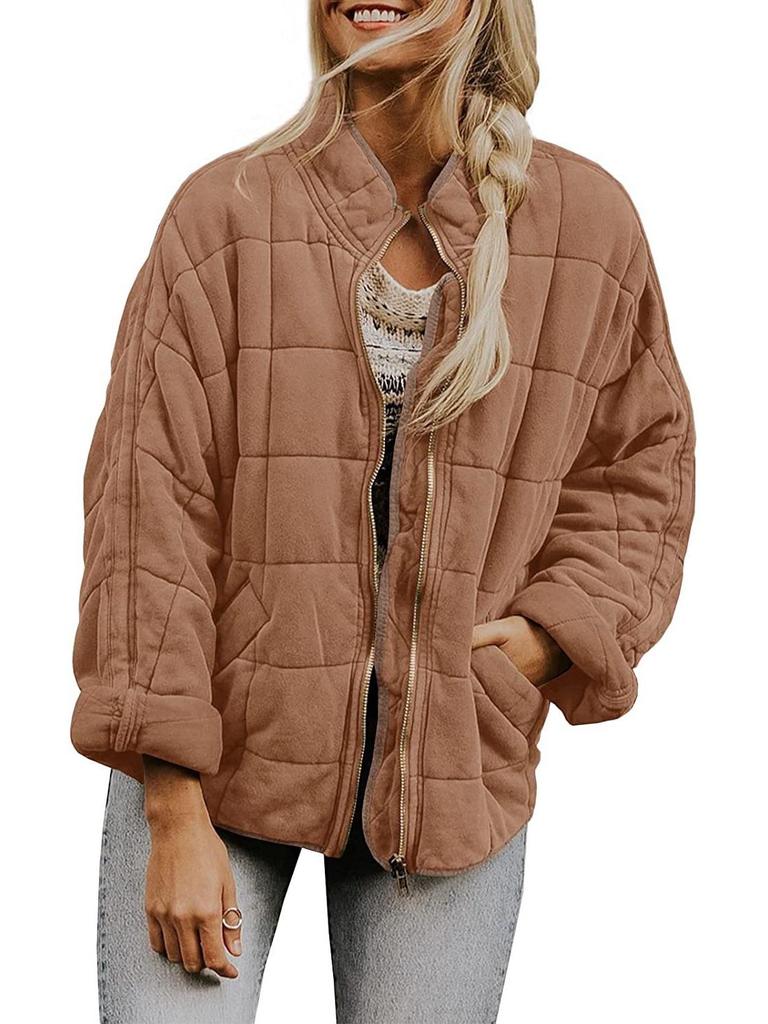 Однотонное хлопковое пальто с воротником-стойкой 2024 года — женская свободная куртка с длинными рукавами и карманами