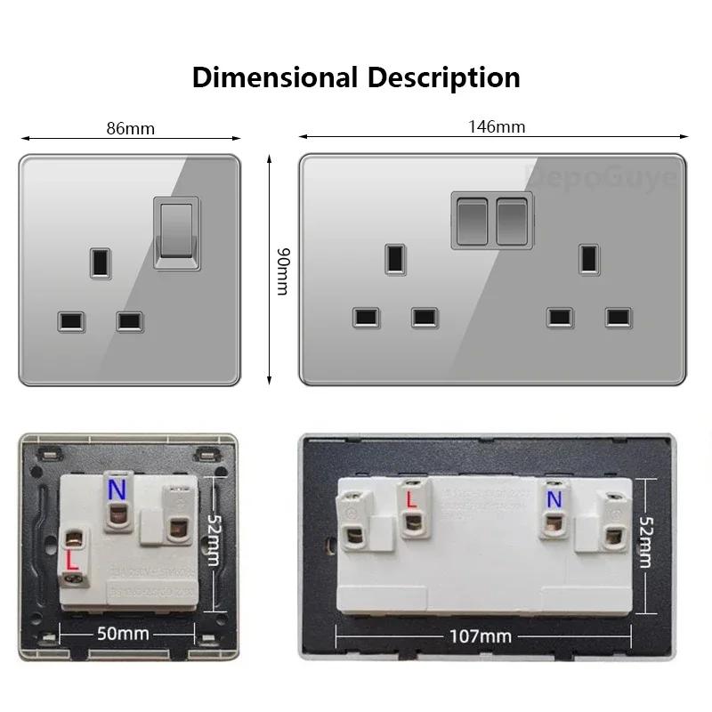 UK 13A Doublel usb электрическая розетка настенный светодиодный выключатель, серое стекло универсальный Type-c 18 Вт интеллектуальная быстрая зарядка розетка питания вилка
