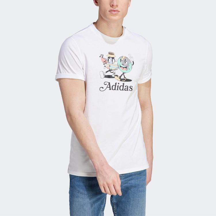 adidas Футболка Originals Trefoil Enjoy с графическим принтом и мультяшным буквенным логотипом, мужские топы, белые IT8185