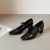 Mid-slope heel 5.5CM spring French versatile commuter leather square head shallow mouth retro Mary Jane single shoes