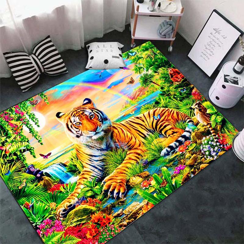 Fashion Tiger Pattern Carpet On The Floor 3D Animal Printed Big Carpet Living Room Soft Bathroom Mat Absorb Anti-slip