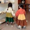 Платье с длинными рукавами для девочек, весна и осень, однотонное лоскутное платье
