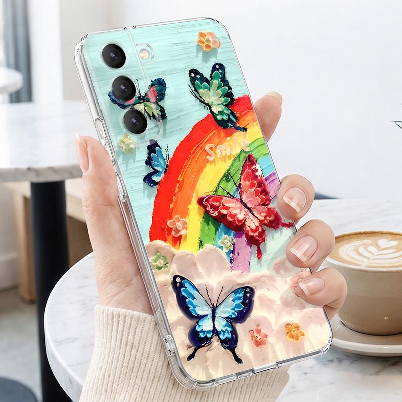 Красочный чехол-бабочка для Samsung S26 Ultra S25 FE S24 S23 S22 Plus S21 A15 A25 A35 A55 A16 A26 A36 A56 A17 A37 A57 5G Прозрачный мягкий чехол из ТПУ