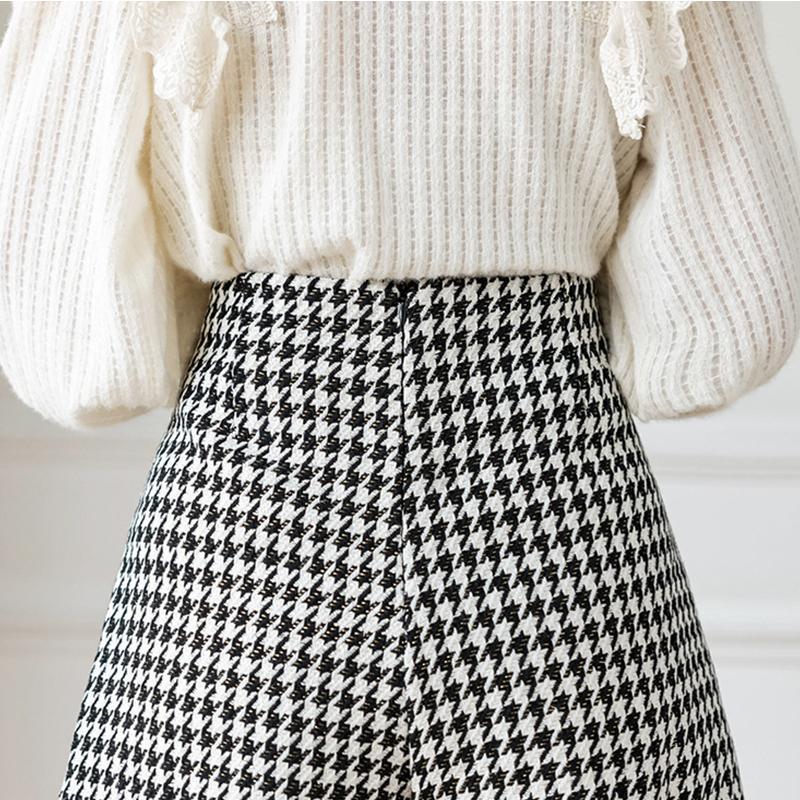 Shorts Women's High Waist Tweed A-line Casual Plaid Wide-leg Pants