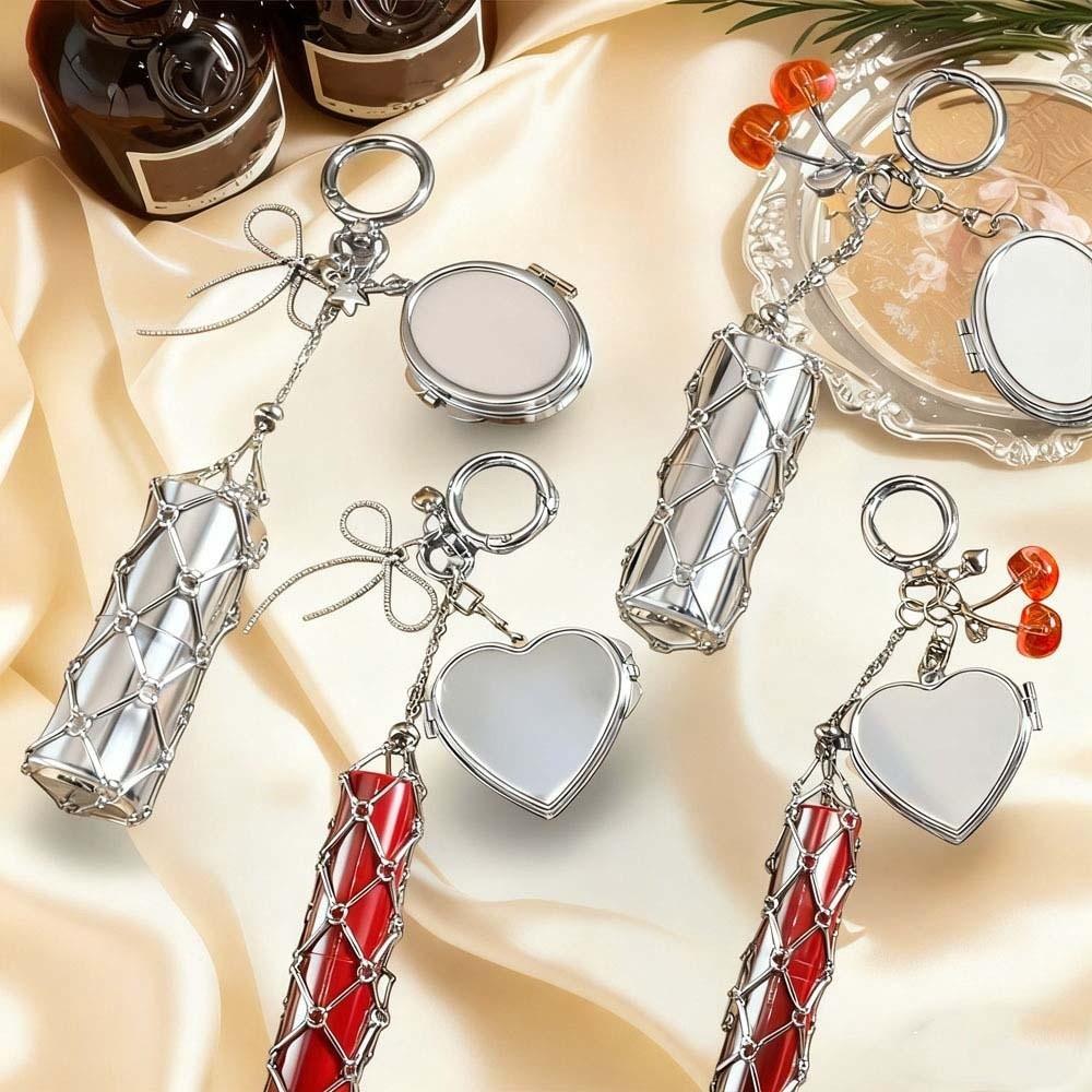 Mini Net Pocket Lipstick Bag Keychain Cherry Lipstick Cover Key Ring Outdoor
