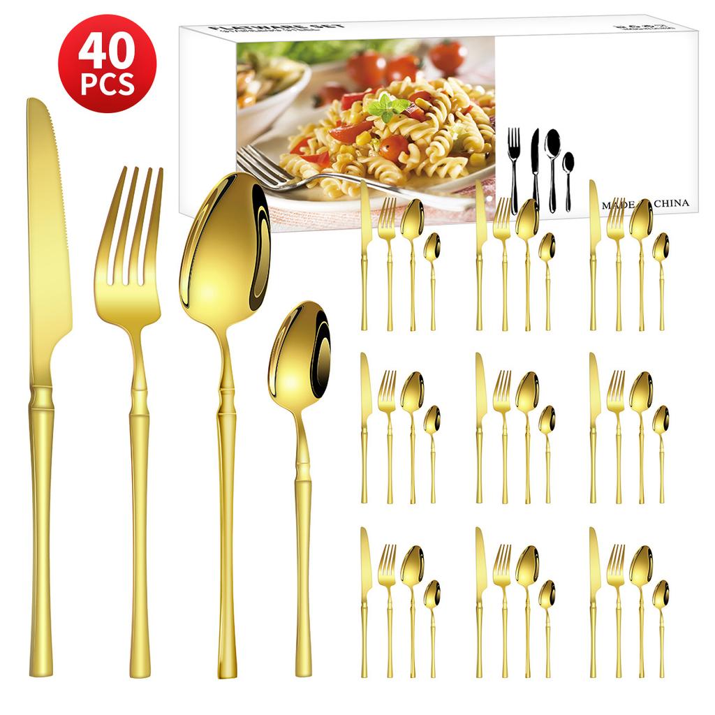 Нержавеющая сталь с небольшой талией, нож для западной еды/стейка, вилка и ложка, десертная ложка, столовые приборы, набор из 24 предметов, подарочный набор