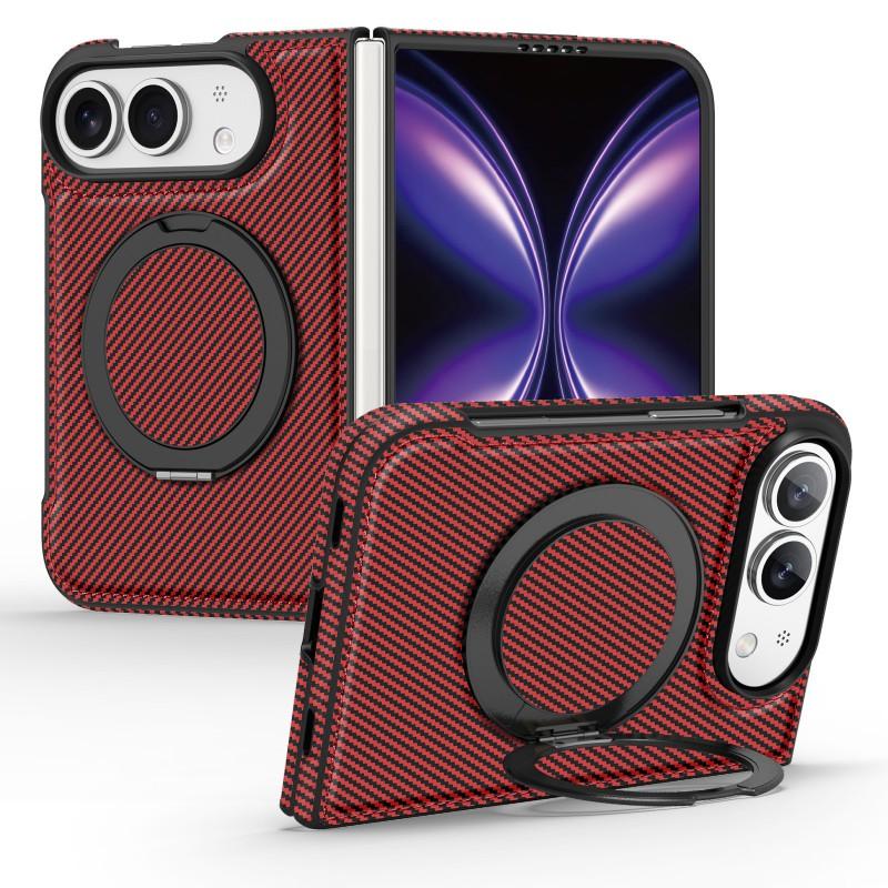 IPhone 18 Foldable Phone Case With Kevlar Texture 360 Rotating Magnetic Stand Premium PU Leather Cover Business Use