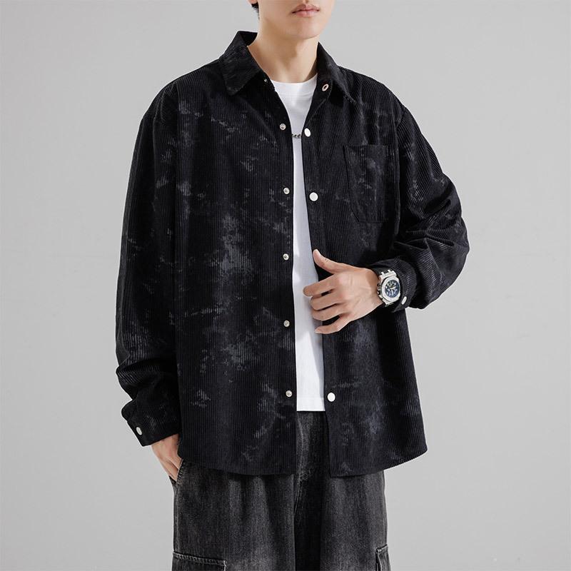Вельветовая рабочая рубашка для мужчин Весна и осень Новая Ретро Свободная Рубашка с длинным рукавом с принтом Модная куртка