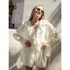Summer Holiday Long Sleeve Ruffle Lace Up Chiffon Shorts Suit Women Casual V Neck Solid Loose Shorts Set Female New Outfits