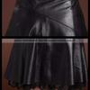 Women's Artificial Leather Skirt High Waist Sexy Lace Stitching A-line Skirt Autumn Winter Sexy Black Pleated Skirt