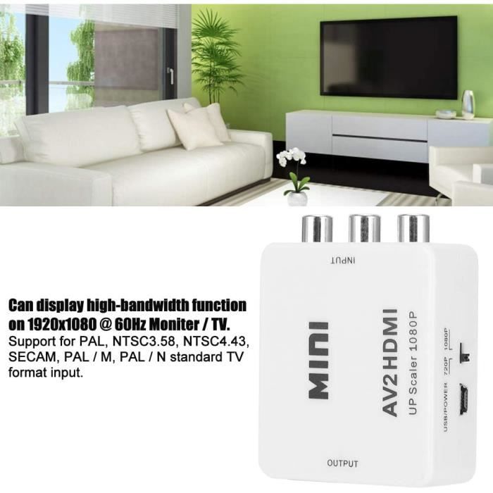 Конвертер RCA в HDMI, Мини-адаптер RCA в HDMI AV2HDMI конвертер HD, Аудио-видео конвертер HDMI, поддерживающий A201