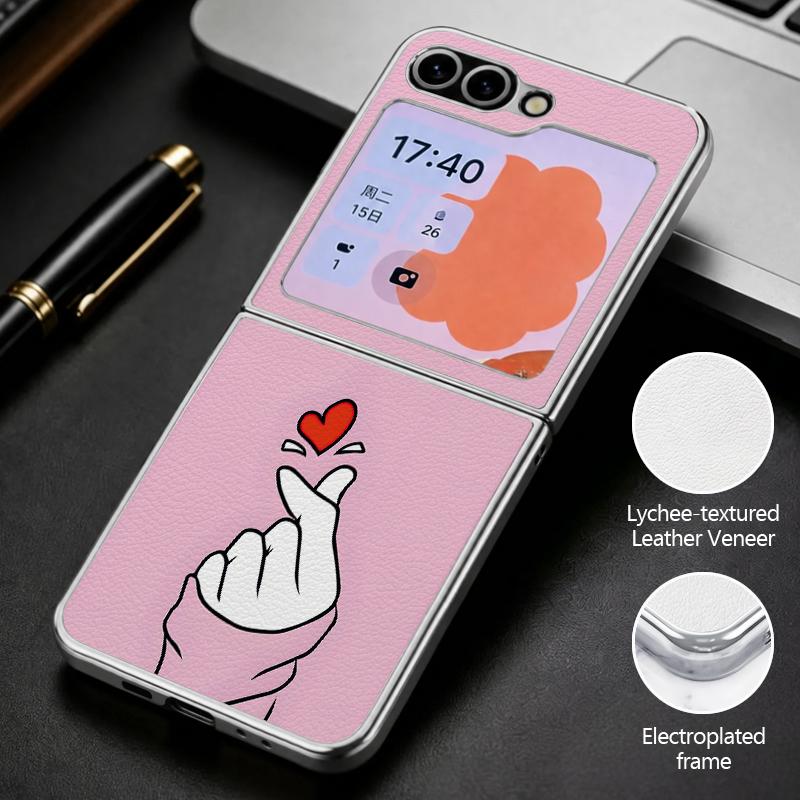 Милый чехол с принтом сердечек для Samsung Galaxy Z Flip 8 7 6 5 Z Flip8 Flip7 Flip6 Гибридный 3-в-1 Покрытие Кожаная накладка Чехол для складного телефона