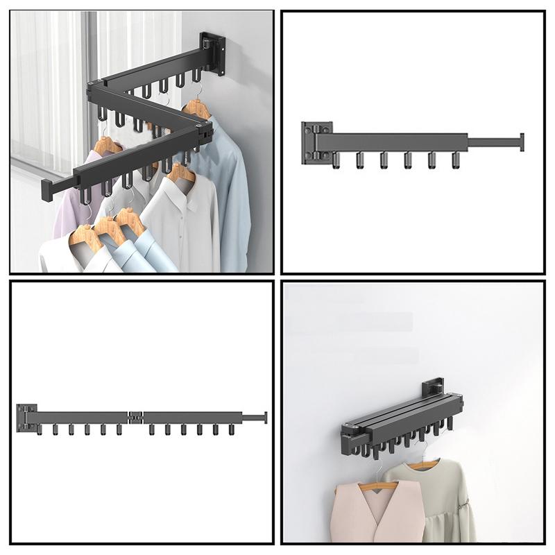 Household Folding Clothes Hanger Aluminum Alloy Wall Mount Retractable Clothes Rack for Indoor Outdoor Space Saving