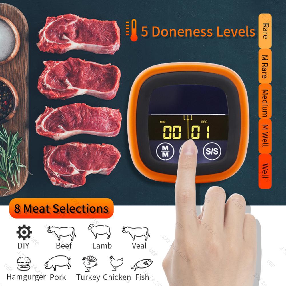 Digital Meat Kitchen Thermometer Touch Screen Waterproof Meat Temperature Thermometer Probe Timer Mode for Grilling BBQ Cooking