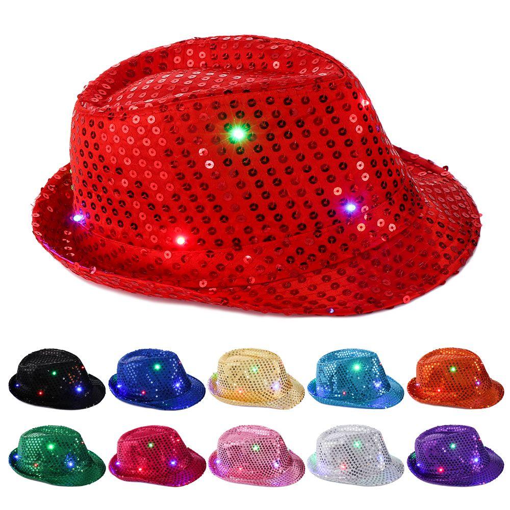 Новое модное платье для танцевальной вечеринки со светодиодной вспышкой Fedora Trilby Sequin Panama Cap Jazz Hat