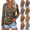Женская повседневная мода, сексуальный комфорт, Хэллоуин с принтом и v-образным вырезом, пуговицы, длинный рукав