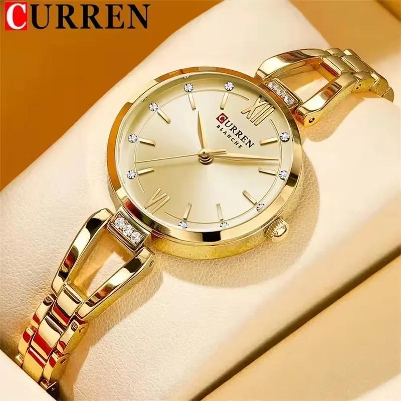 CURREN Женские кварцевые часы, модные, роскошные, элегантные, с ремешком из нержавеющей стали, наручные часы для женщин и девушек