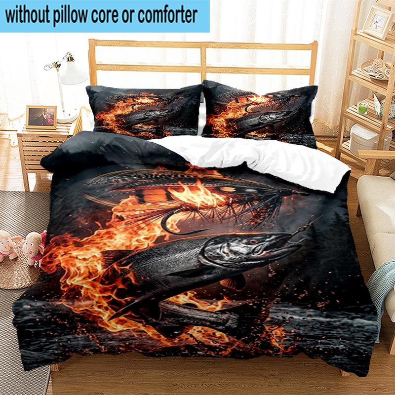 Salmon Amidst Nature 3pcs Bedding,Including 1pc Duvet Cover And 2pcs Pillowcases Perfect for Christmas,Ideal for Bedroom, Dormitory