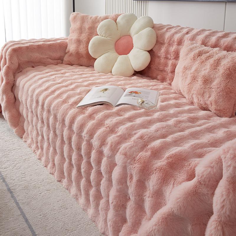 Чехол для дивана с плюшевым кроликом, осенне-зимний кремовый диванный плед, утолщенный, устойчивый к царапинам от кошек, полотенце для дивана