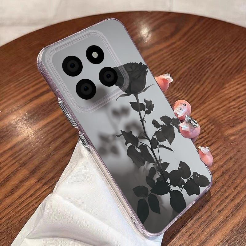Чехол с цветочным узором «Черная роза» для Xiaomi Redmi Note 15 Pro 4G Funda Redmi Note 14 13 Pro 5G Прозрачный мягкий силиконовый чехол из ТПУ