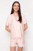 Women's Style Pajama Set Salmon Polka Dot Ruffle Detailed Knitted Pajama Set