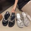 Silver Waterproof Platform Thick-bottomed High-heeled Wedge Slippers Women's 2025 New Summer Outer Wear Rhinestone Sequined Flip-flops