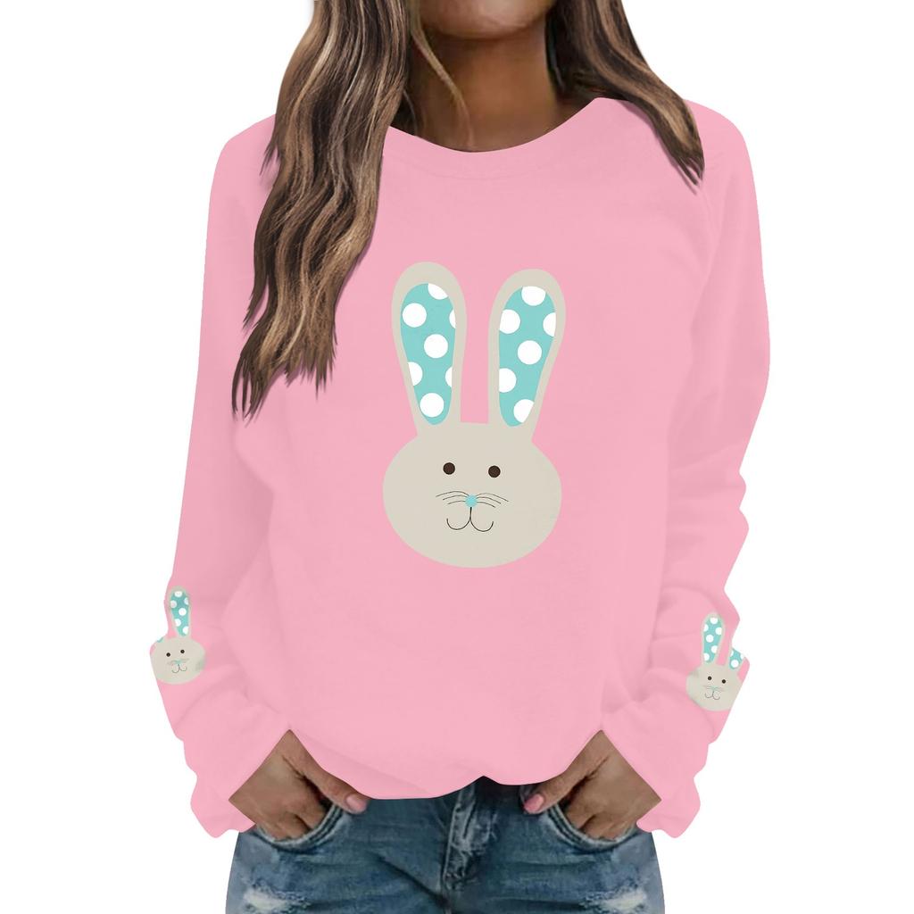 Женская мода повседневная толстовка с длинным рукавом и круглым вырезом с принтом пасхального кролика