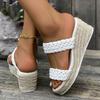 White PU Leather Woven Wedge Sandals Women Summer Lightweight Thick Sole Slippers Woman Fashion Espadrilles Platform Sandalias