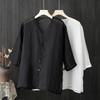 2024 Summer Lightweight Cotton Linen V-Neck Blouse - Zen Style, Plus Size, Mid-Sleeve, Comfortable, White Shirt