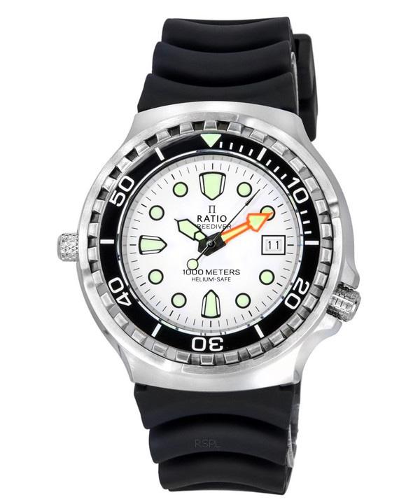 RATIO FreeDiver Helium Safe Sapphire Quartz White Dial 1038EF102V-WHT 1000M Men's Watch