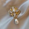 Flower Water Drop Pearl Brooch,High-end Coat Accessory Anti-glare Clasp On The Chest High-end Brooch Pin