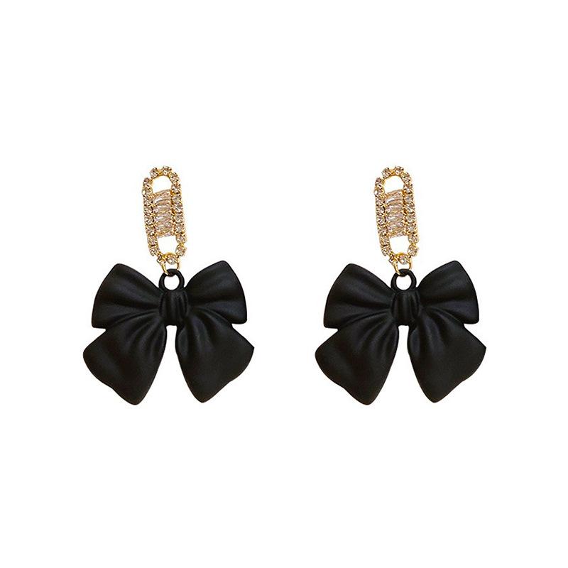 Женские серьги-бантики из черной ленты во французском стиле для девочек, уникальные, милые, золотисто-серебряные, элегантные, черные серьги-гвоздики с бантиками