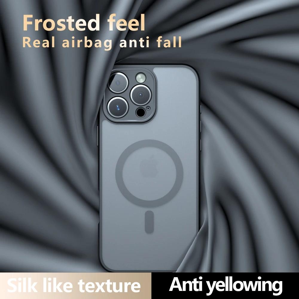 Для iPhone 16 16 Pro Max Чехол Противоударный Магнитный Полупрозрачный ПК+ТПУ Матовый Чехол с защитой от отпечатков пальцев