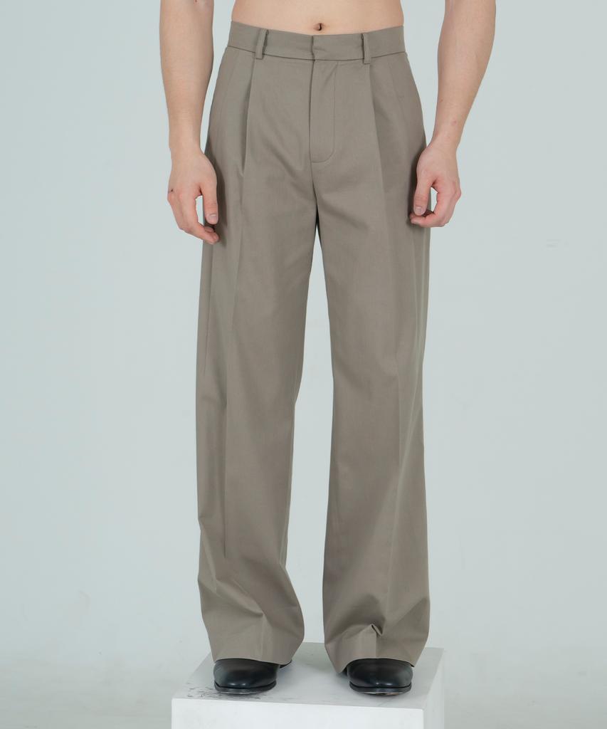 DEFOND Cotton Pintuck Wide Slacks_Khaki Gray