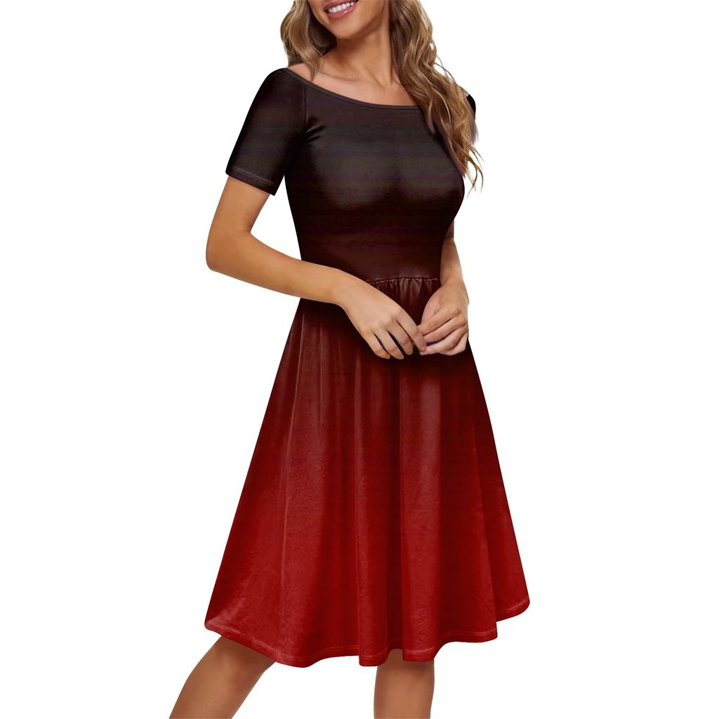 Women's Dress Short Sleeve Raglan Round Neck Large Neck Off Shoulder Gradient Dress